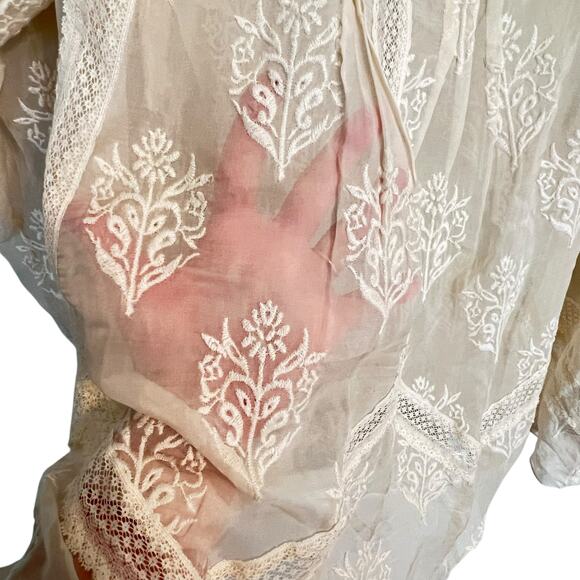Johnny Was Silk Sheer Embroidered Cream Ivory Shirt 4 Love & Liberty M Lace - Picture 11 of 11